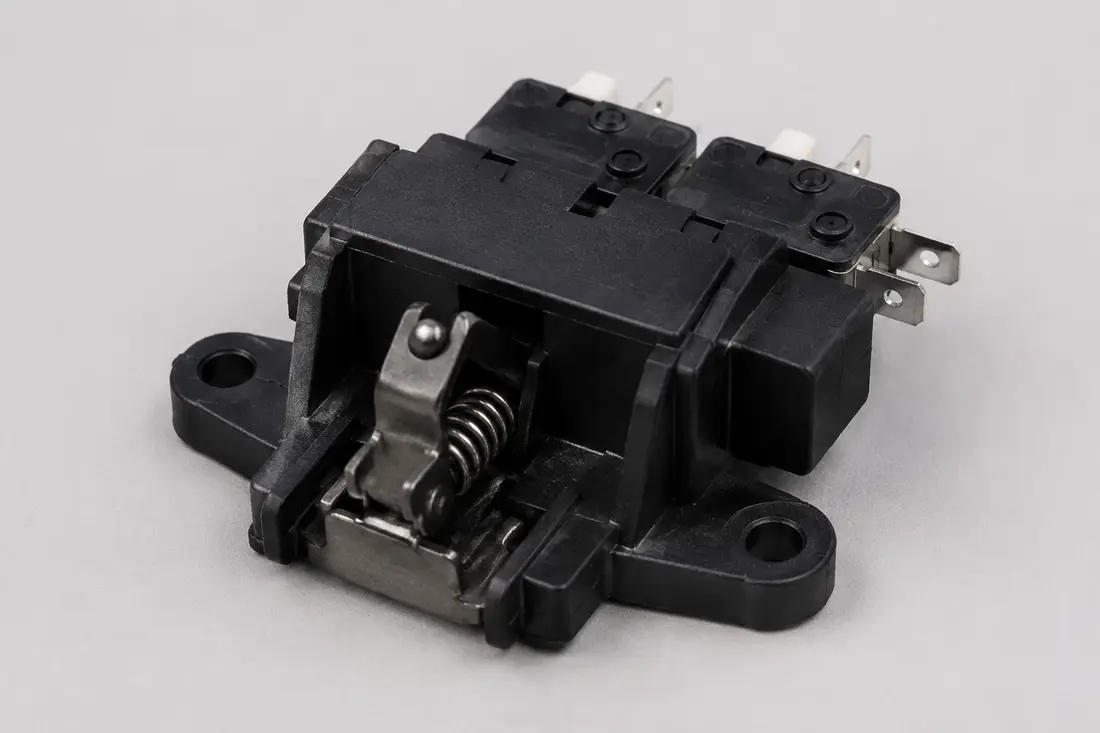 Dishwasher door latch and switch assembly