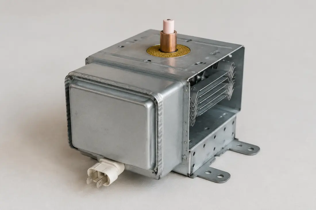 Microwave magnetron replacement component with cooling fins