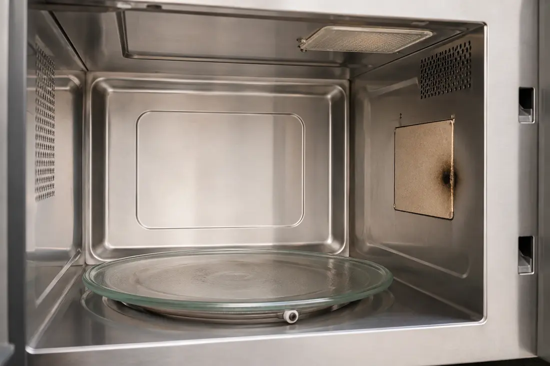 Microwave cavity with a localized scorch mark on the mica waveguide cover