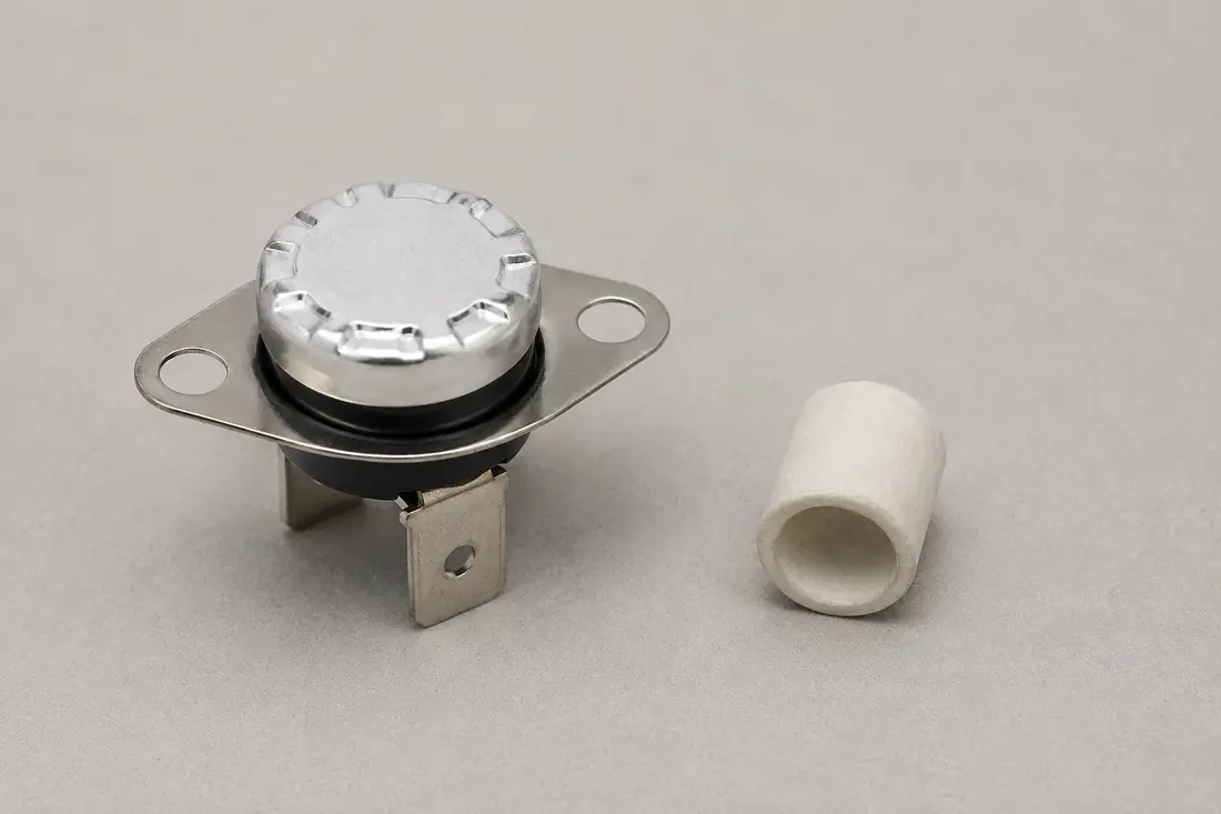 Microwave thermal cutout thermostat with two terminals and mounting flange