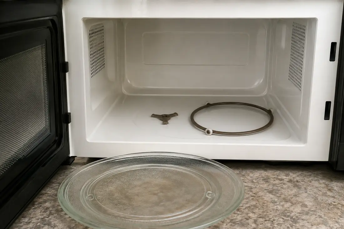 Microwave glass tray, roller guide ring and worn drive coupler