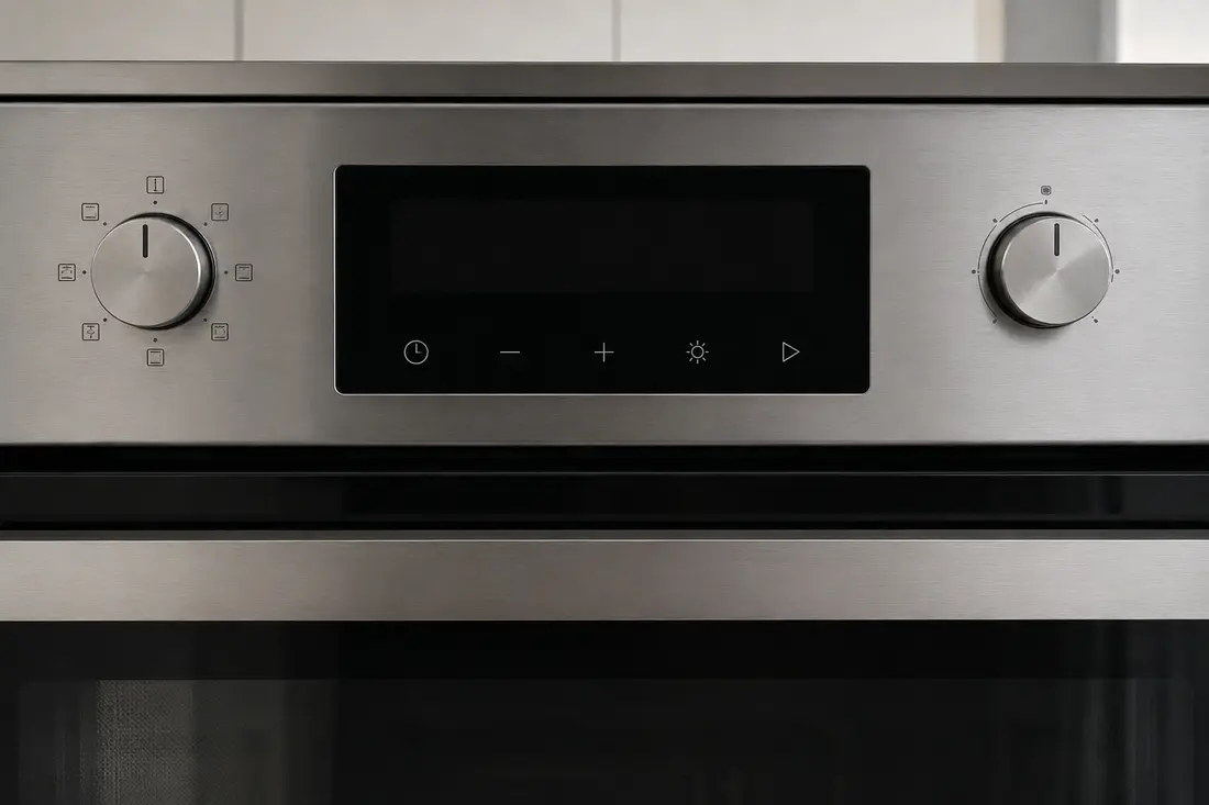 Built-in oven with a blank display and unlit touch controls