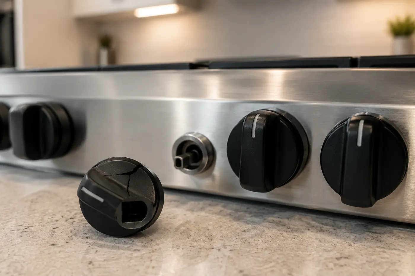 Damaged range control knob beside its matching control shaft