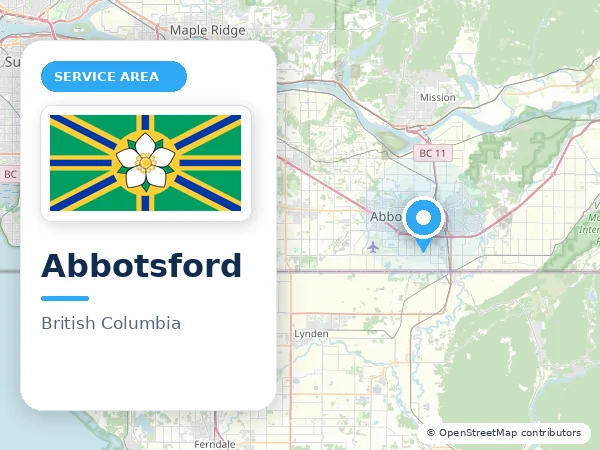 Map of Abbotsford, BC with the City of Abbotsford municipal flag