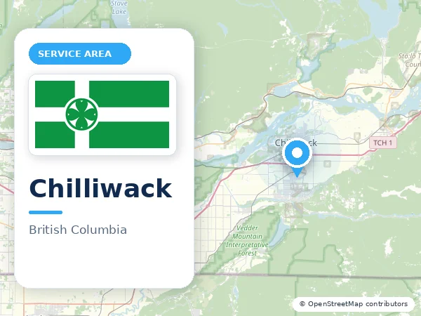 Map of Chilliwack, BC with the City of Chilliwack municipal flag