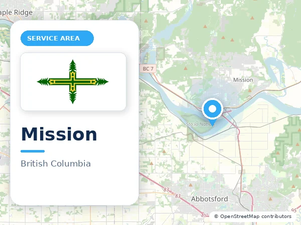 Map of Mission, BC with the City of Mission municipal flag