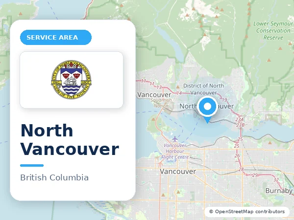 Map of North Vancouver, BC with the City of North Vancouver municipal flag