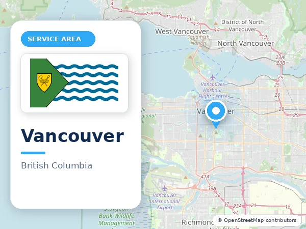 Map of Vancouver, BC with the City of Vancouver municipal flag