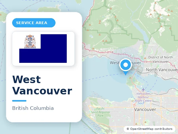 Map of West Vancouver, BC with the District of West Vancouver municipal flag
