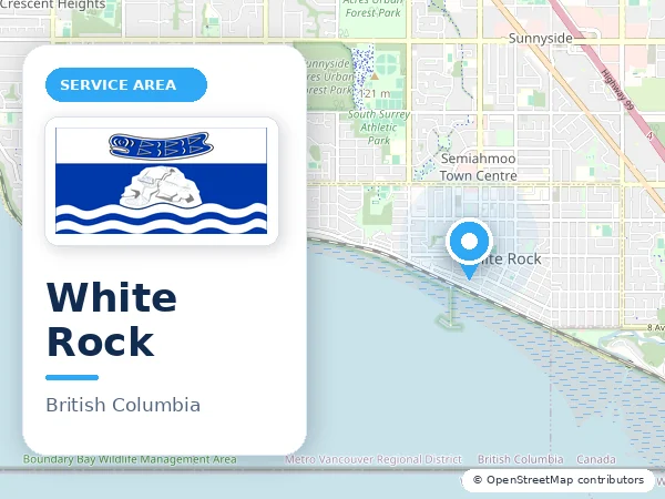 Map of White Rock, BC with the City of White Rock municipal flag