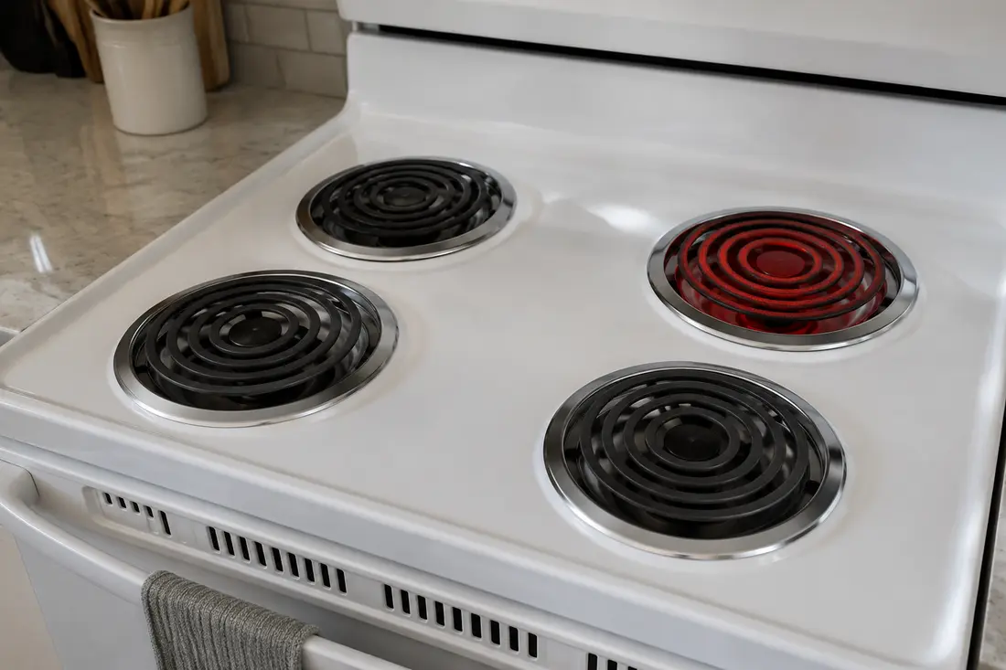 Electric range with one coil element heating while another remains dark