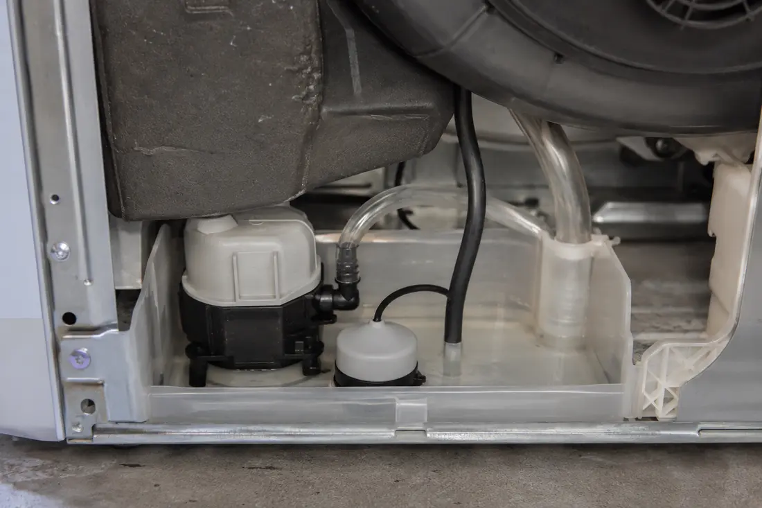 Ventless dryer condensate pump, float and water sump